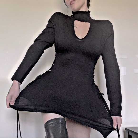 Dark Academia Long Sleeve Goth Mini Dress - Picture 7 of 16